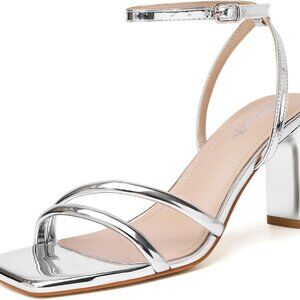 Women's Strappy High Heels Square Open Toe Wedding Bridal Party Shoes